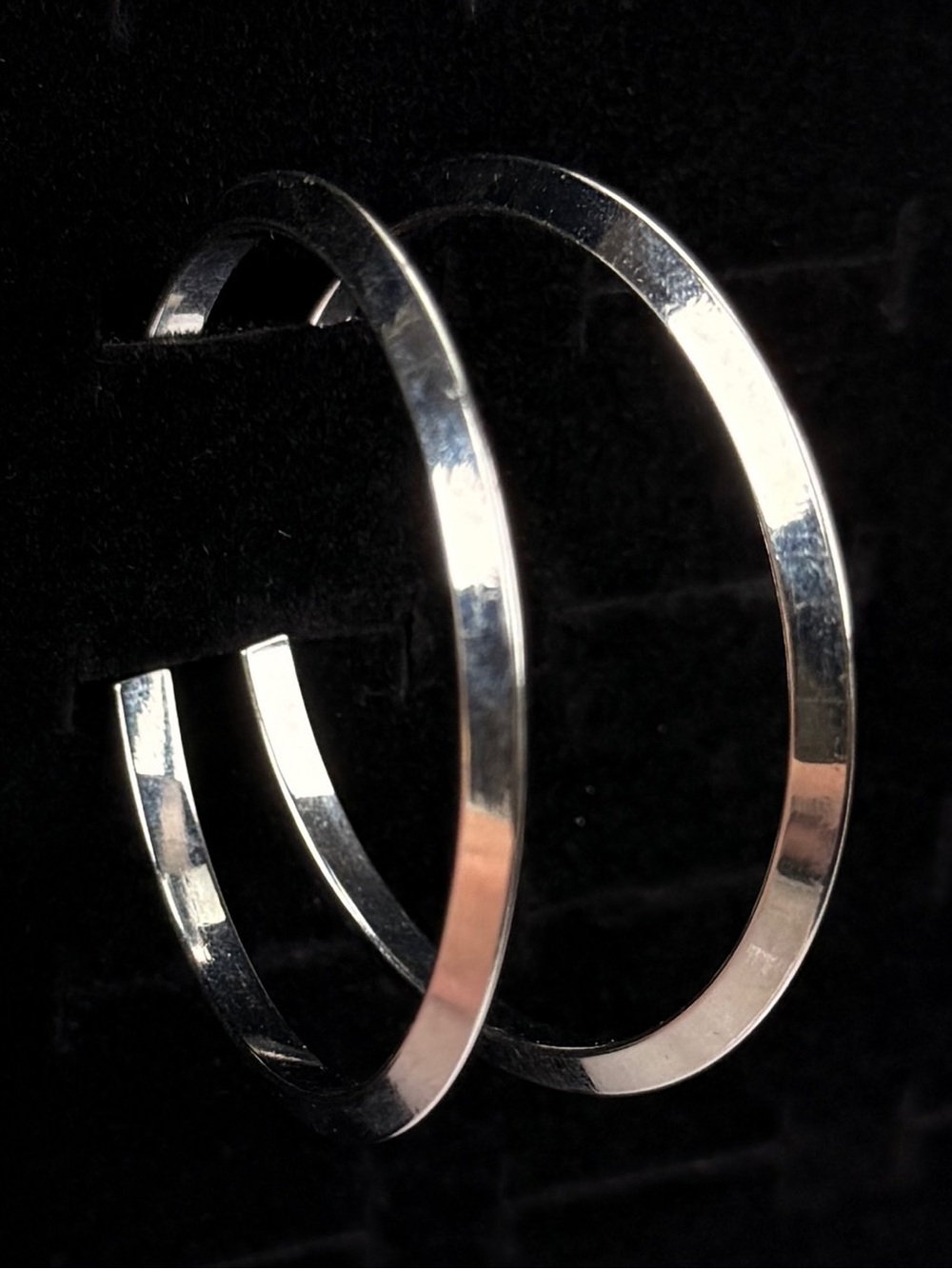 Vintage Large Silvertone open hoop Pierced earrings